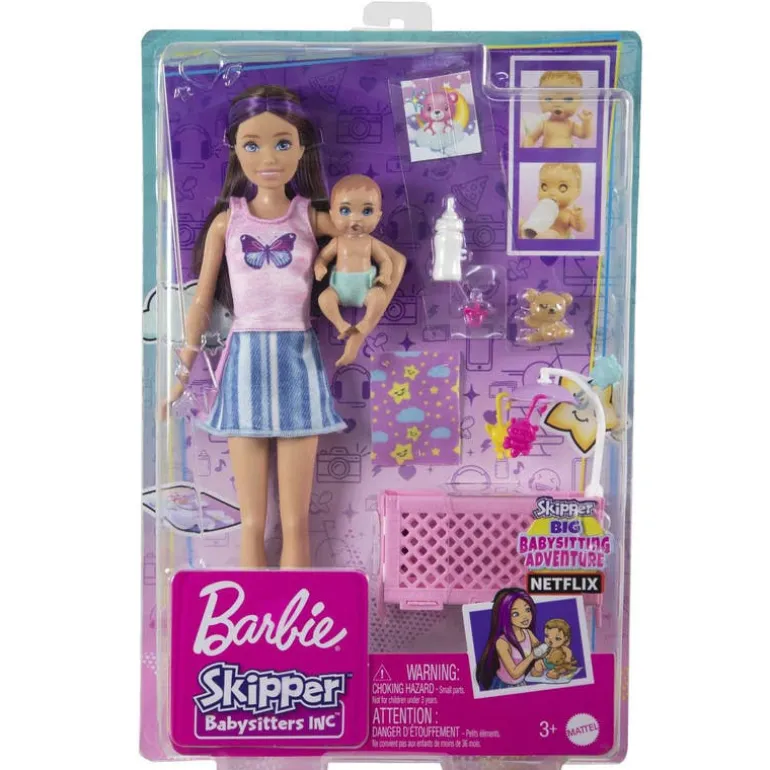 Barbie Skipper Niñera con Bebé Incluye 4 Accesorios
