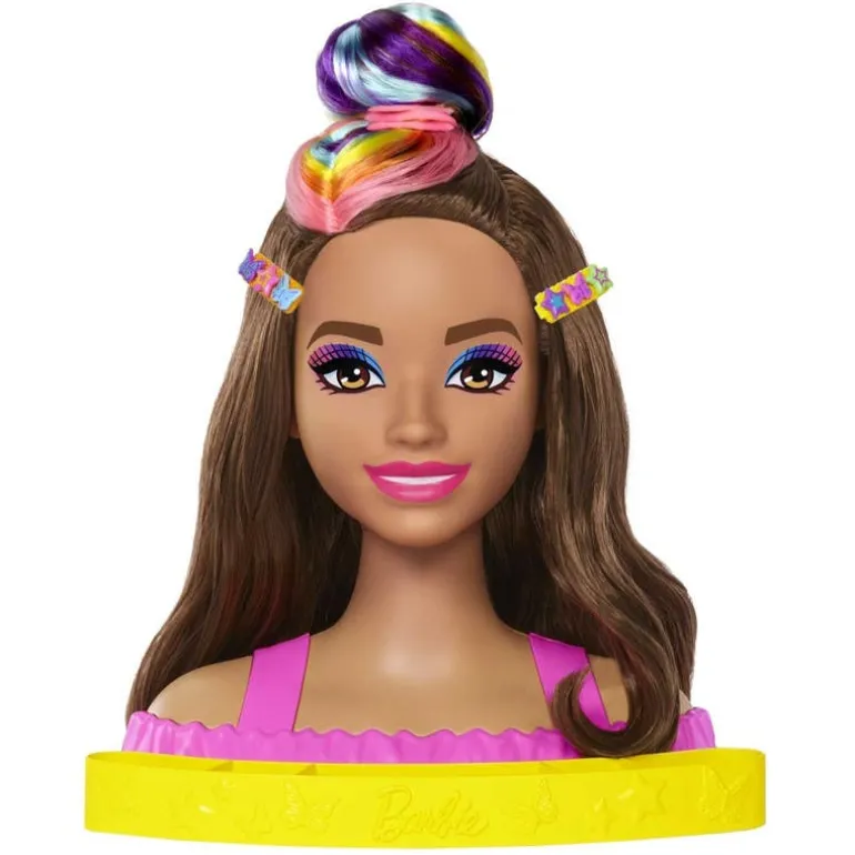 Barbie Castaña Fashion Style Peinados Arcoíris Neón