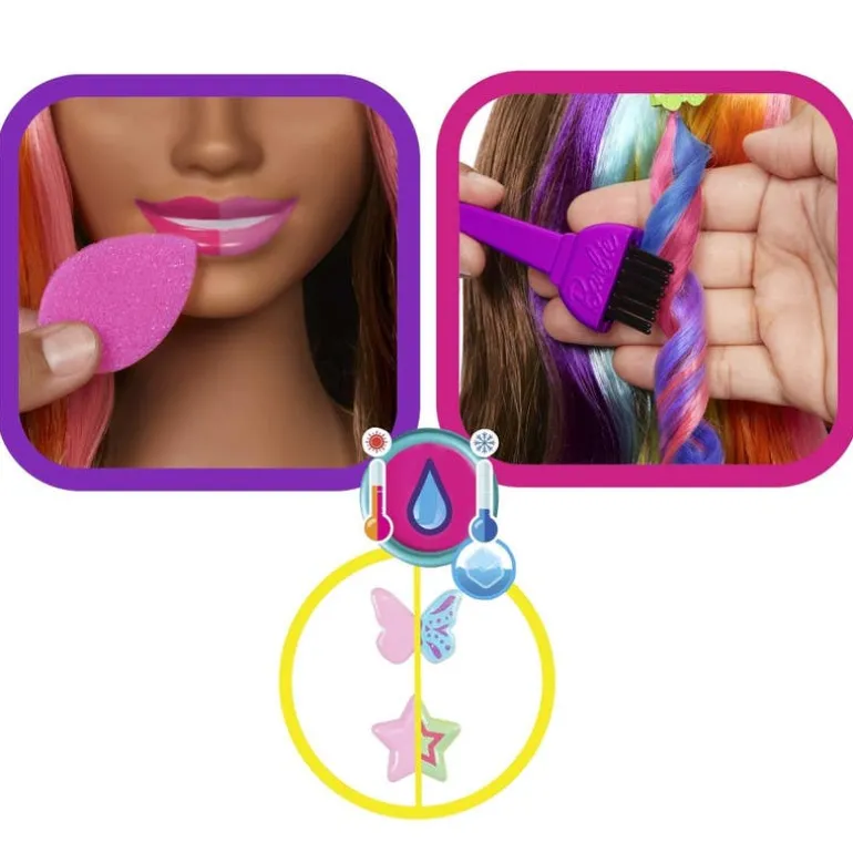 Barbie Castaña Fashion Style Peinados Arcoíris Neón