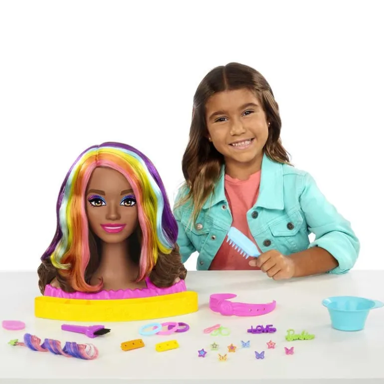 Barbie Castaña Fashion Style Peinados Arcoíris Neón