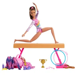 Barbie Castaña Profesiones Gimnasta con Set y Accesorios