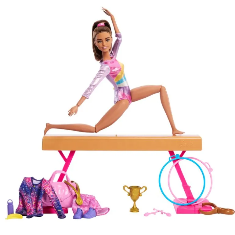 Barbie Castaña Profesiones Gimnasta con Set y Accesorios