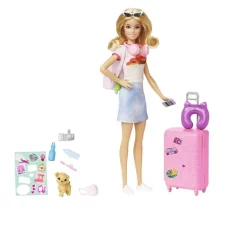 Barbie Fashion Viajera con Perrito Incluye 10 Accesorios de Viaje
