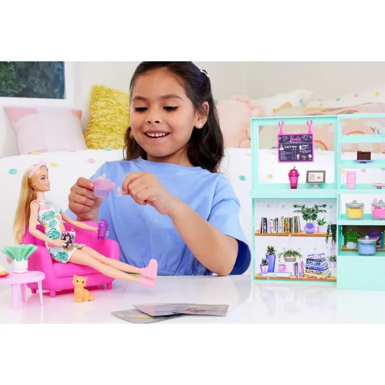 Barbie Fashion y Beauty Set de Tienda de Té con Muñeca y más de 20 Accesorios