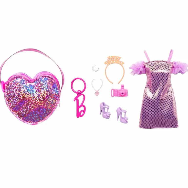 Barbie Fashion y Belleza Accesorios Maleta Morada con Vestido de Gala