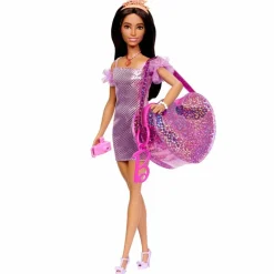 Barbie Fashion y Belleza Accesorios Maleta Morada con Vestido de Gala