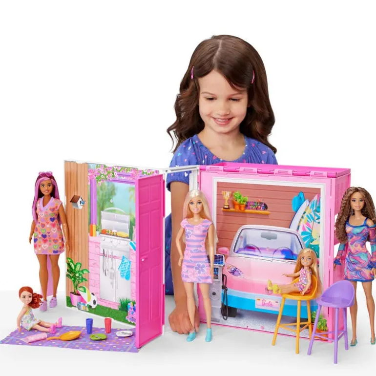 Barbie Glam Set Getaway House con 4 Áreas de Juego: Cocina, Baño, Dormitorio y TV Room