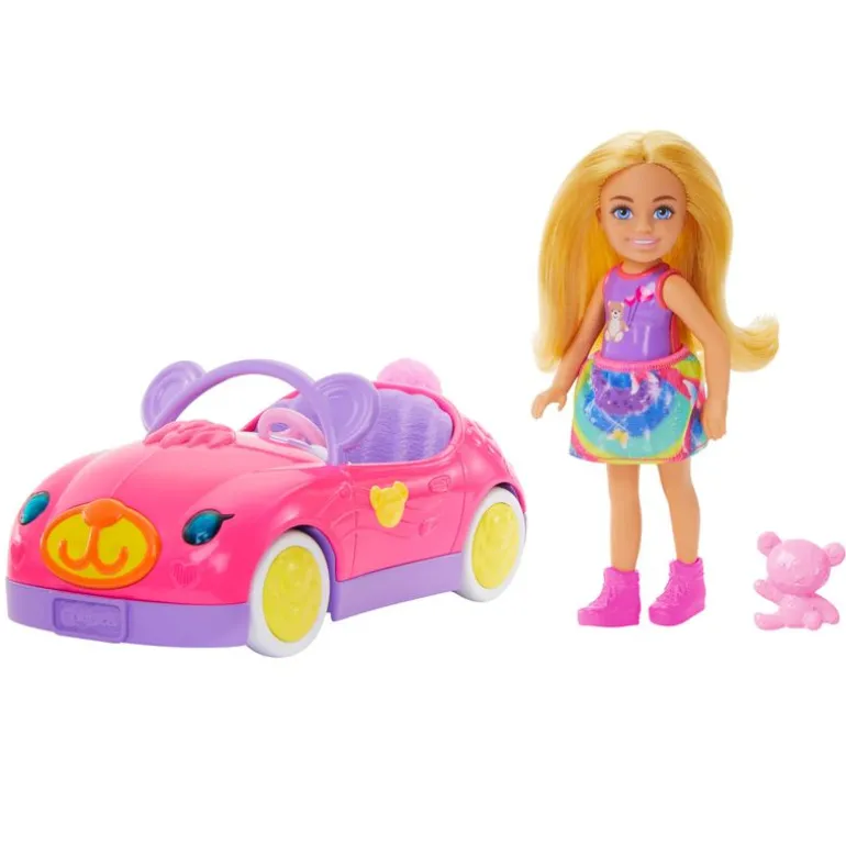 Barbie Muñeca Chelsea con Set de Juegos Auto de Osito