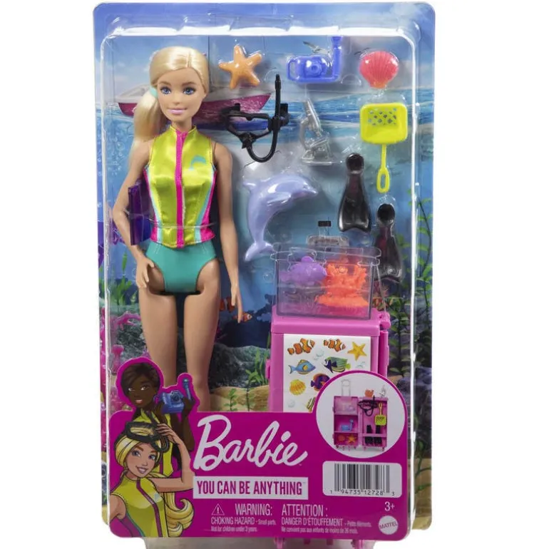 Barbie Profesiones Bióloga Marina con Maleta y Accesorios