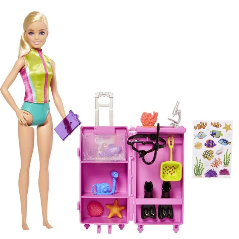 Barbie Profesiones Bióloga Marina con Maleta y Accesorios