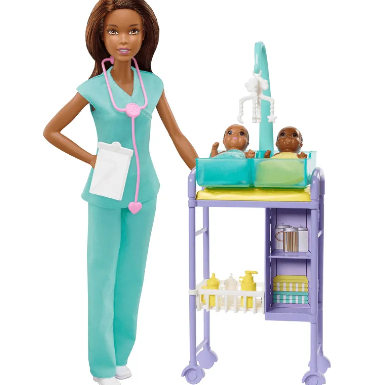 Barbie Profesiones Enfermera Set de Juegos con Bebés Gemelos y Accesorios