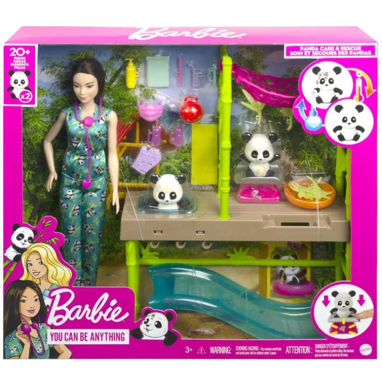 Barbie Set de Juegos Cuidadora de Pandas, Incluye 2 Pandas Bebés