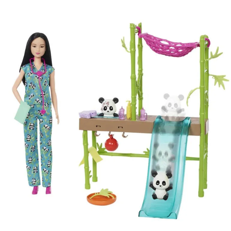 Barbie Set de Juegos Cuidadora de Pandas, Incluye 2 Pandas Bebés
