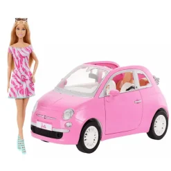 Barbie Vehículo para Muñecas Fiat Rosa con Muñeca HRG59