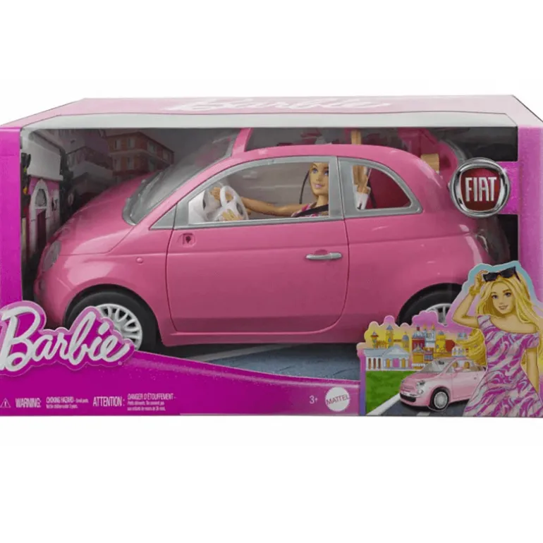 Barbie Vehículo para Muñecas Fiat Rosa con Muñeca HRG59
