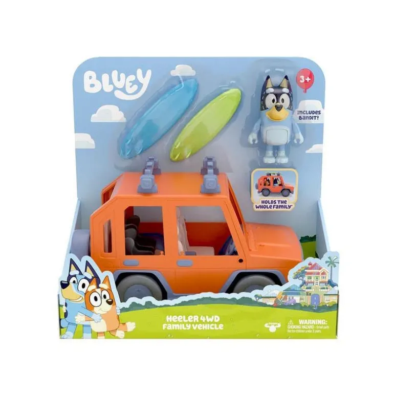Bluey Coche de papá con Tablas de Surf y Figura de Papá
