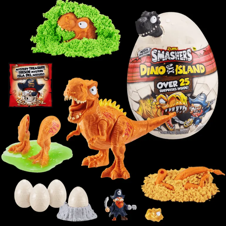 Dinosaurio Huevo Sorpresa con 2 Figuras Dinosaurio Naranja vs Pirata