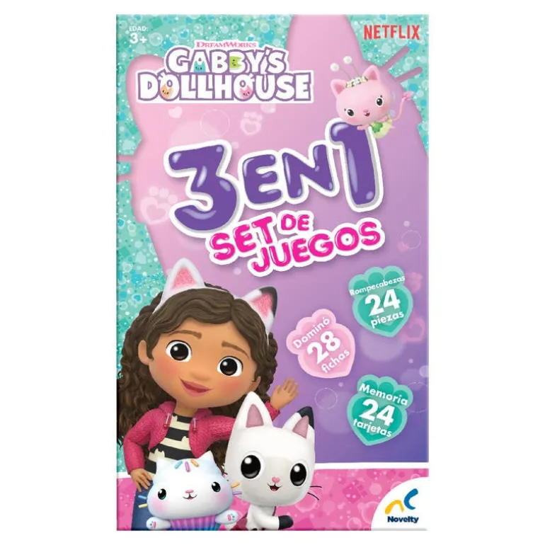 Gabby's Doll House Set de Juegos de Mesa 3 en 1