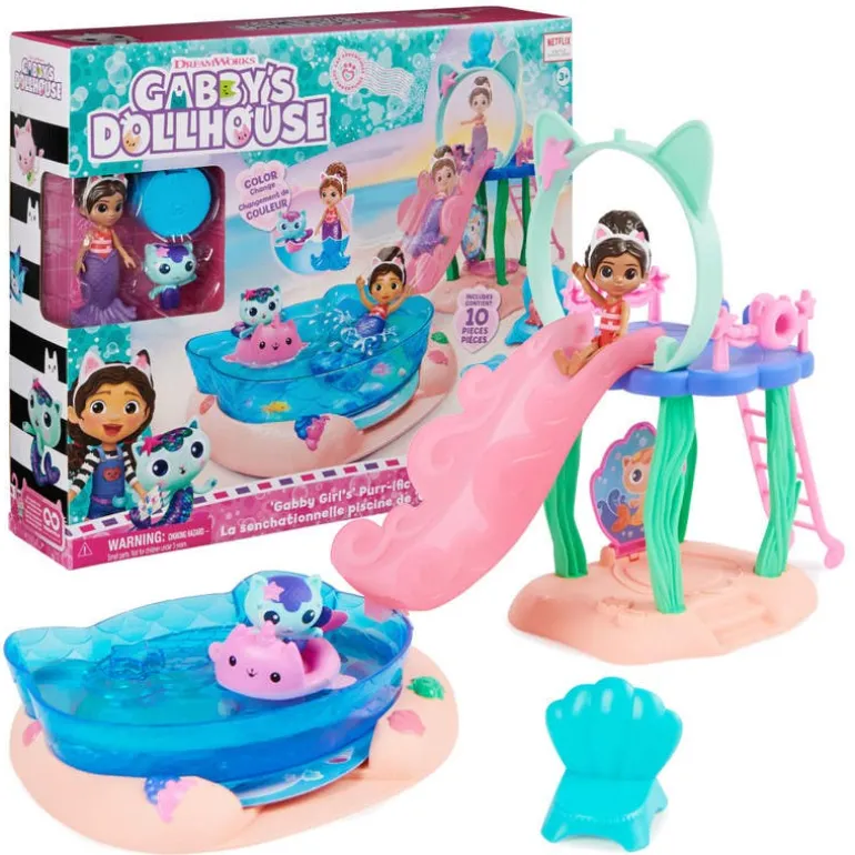 Gabby's Doll House Set de Juego Alberca de Gabby con Figura y Mascota