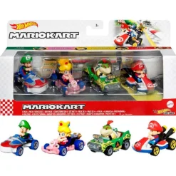 Hot Wheels Mario Kart Set de 4 Vehículos, incluye: Baby Mario, Baby Princesa Peach, Baby Luigi y Baby Bowser