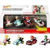 Hot Wheels Mario Kart Set de 4 Vehículos, Incluye: Mario, Luigi, Princesas