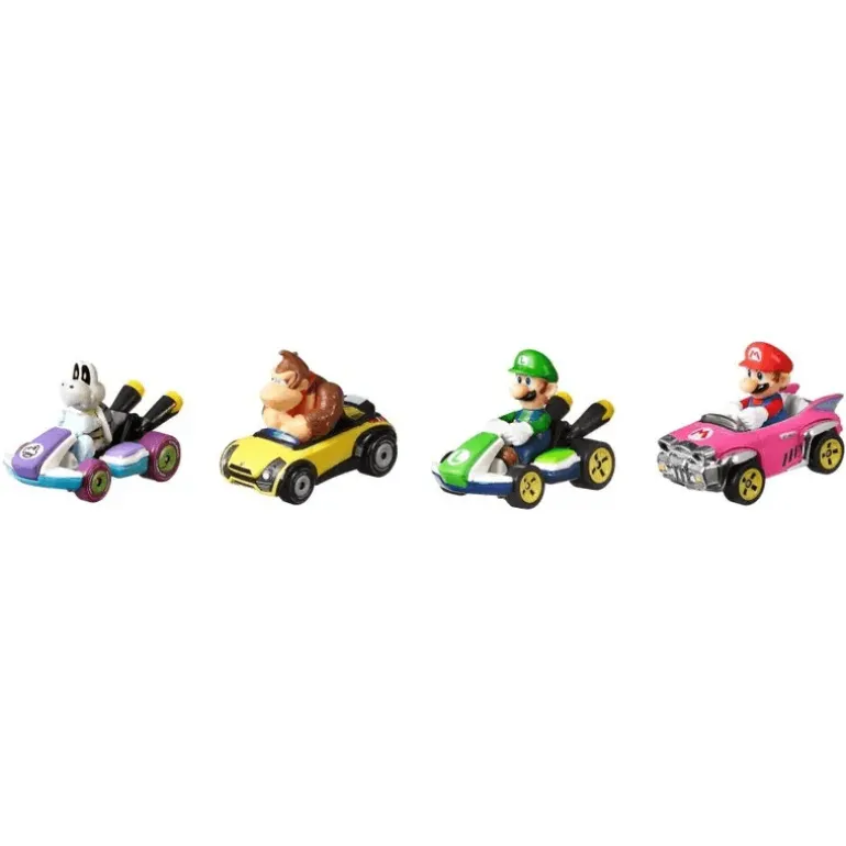 Hot Wheels Mario Kart Set de 4 Vehículos, incluye: Mario, Luigi, Donkey Kong y Skull