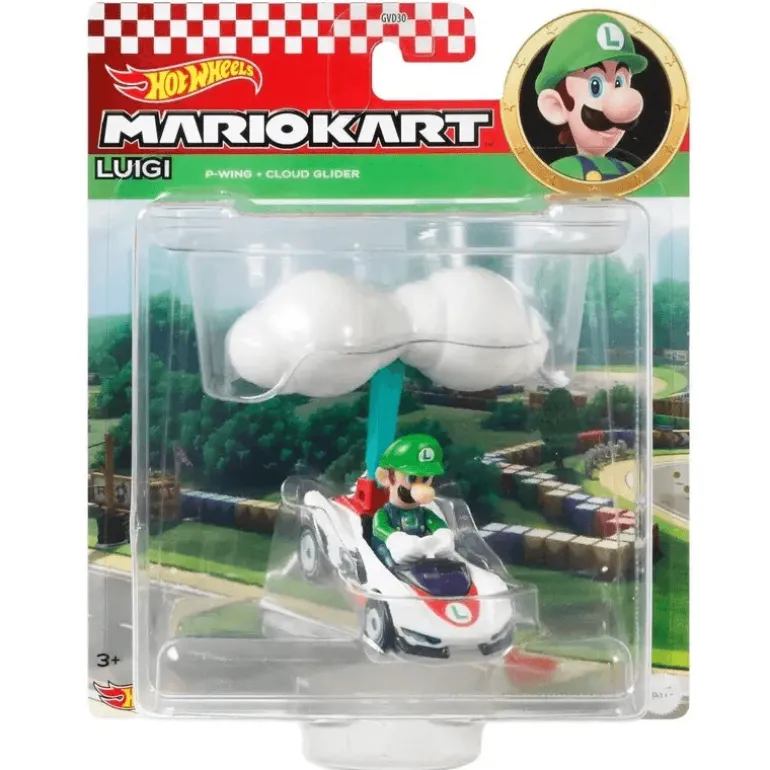 Hot Wheels Mario Kart Vehículo Luigi con Glider