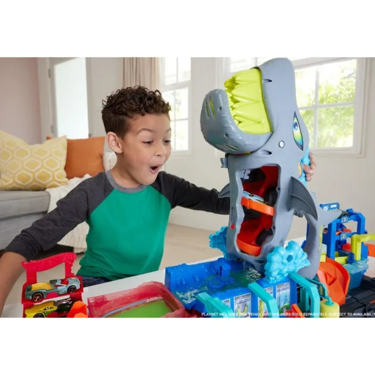 Hot Wheels Set de Juego Lavado de Autos Mega Tiburón