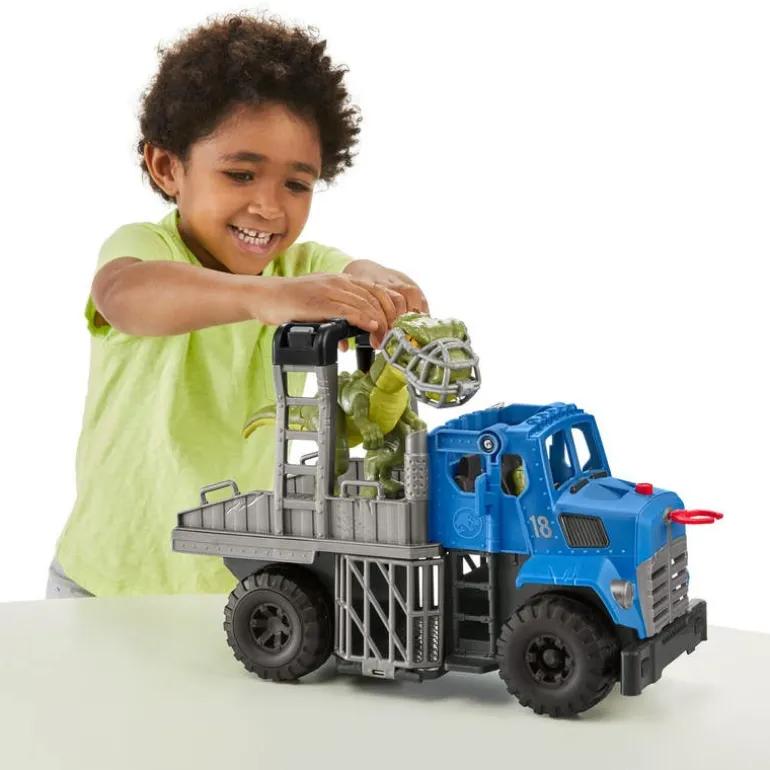 Jurassic World Imaginext Vehículo Transportador de Dinosaurios, Inlcuye Dinosaurio, Figura de acción y Lanzador de Dardos