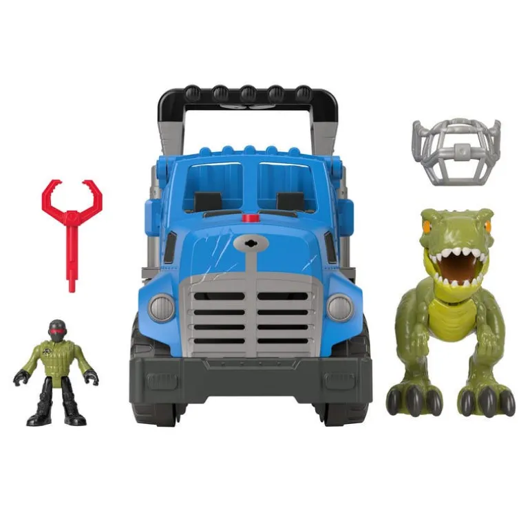 Jurassic World Imaginext Vehículo Transportador de Dinosaurios, Inlcuye Dinosaurio, Figura de acción y Lanzador de Dardos
