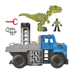 Jurassic World Imaginext Vehículo Transportador de Dinosaurios, Inlcuye Dinosaurio, Figura de acción y Lanzador de Dardos