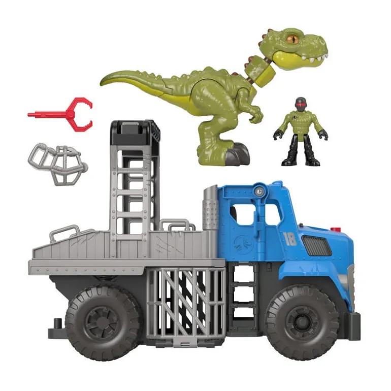 Jurassic World Imaginext Vehículo Transportador de Dinosaurios, Inlcuye Dinosaurio, Figura de acción y Lanzador de Dardos