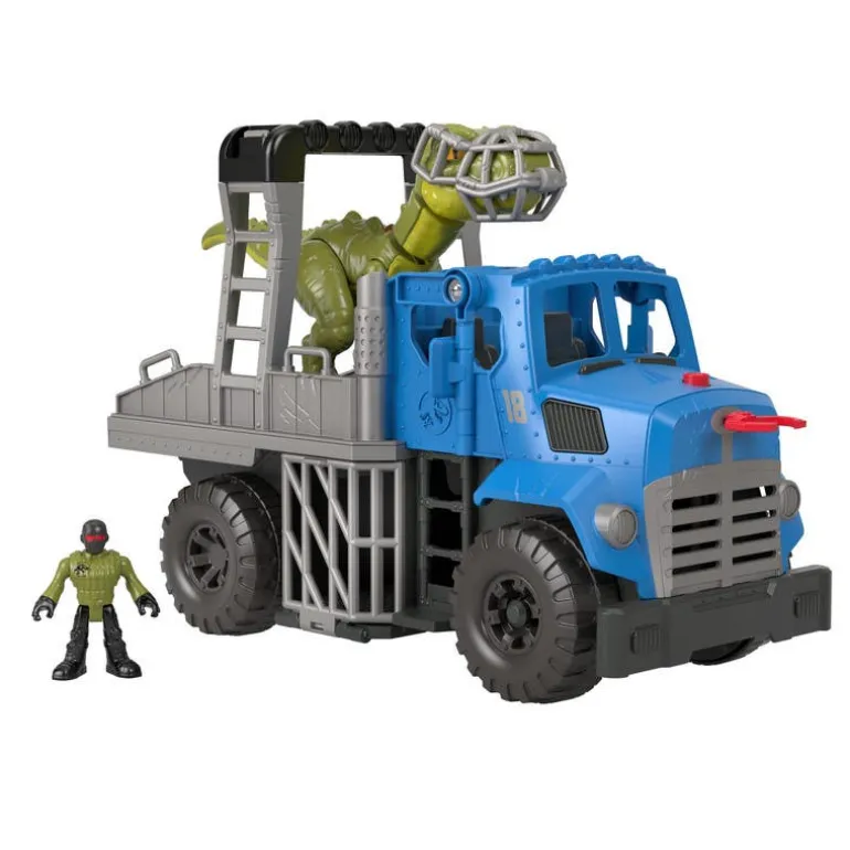 Jurassic World Imaginext Vehículo Transportador de Dinosaurios, Inlcuye Dinosaurio, Figura de acción y Lanzador de Dardos