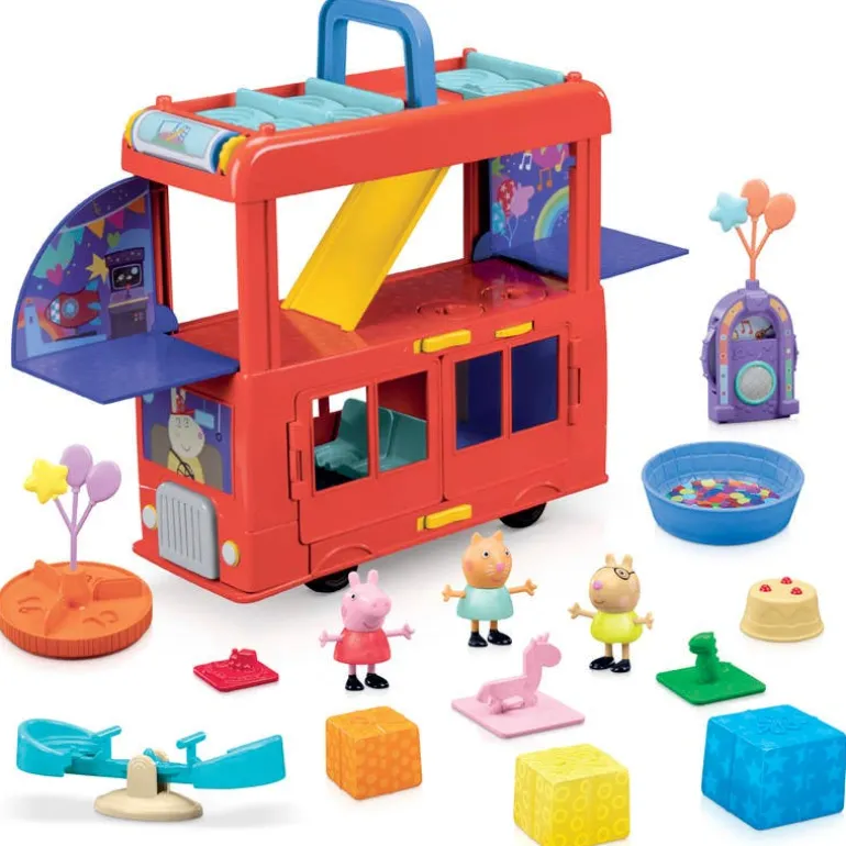 Peppa Pig Set de Juegos Party Bus con Accesorios de Fiesta y las Figuras de Peppa, Pedro y Candy
