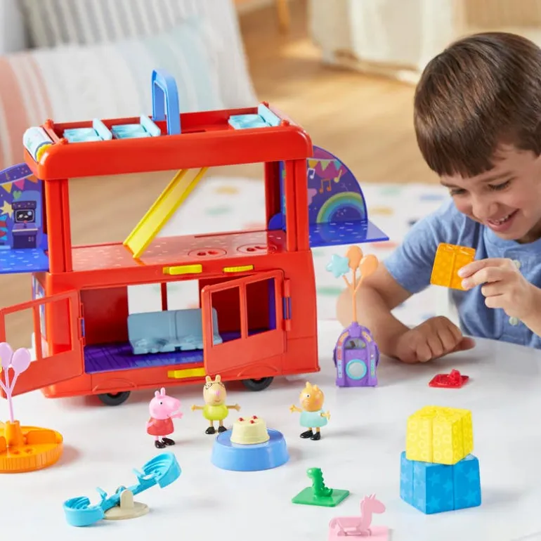 Peppa Pig Set de Juegos Party Bus con Accesorios de Fiesta y las Figuras de Peppa, Pedro y Candy