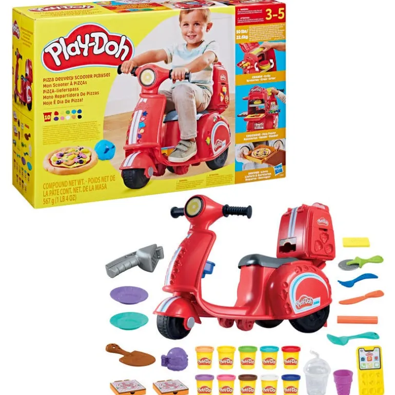 Play-Doh Vespa Montable Correpasillos y Pizzería con 15 Accesorios y 10 Latas