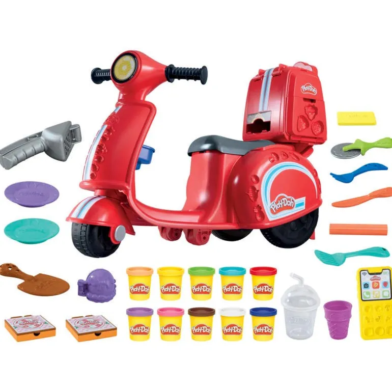 Play-Doh Vespa Montable Correpasillos y Pizzería con 15 Accesorios y 10 Latas