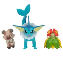 Pokémon 3 Pack Figuras de Batalla Rockruff, Bellossom Y Vaporeon PKW3507