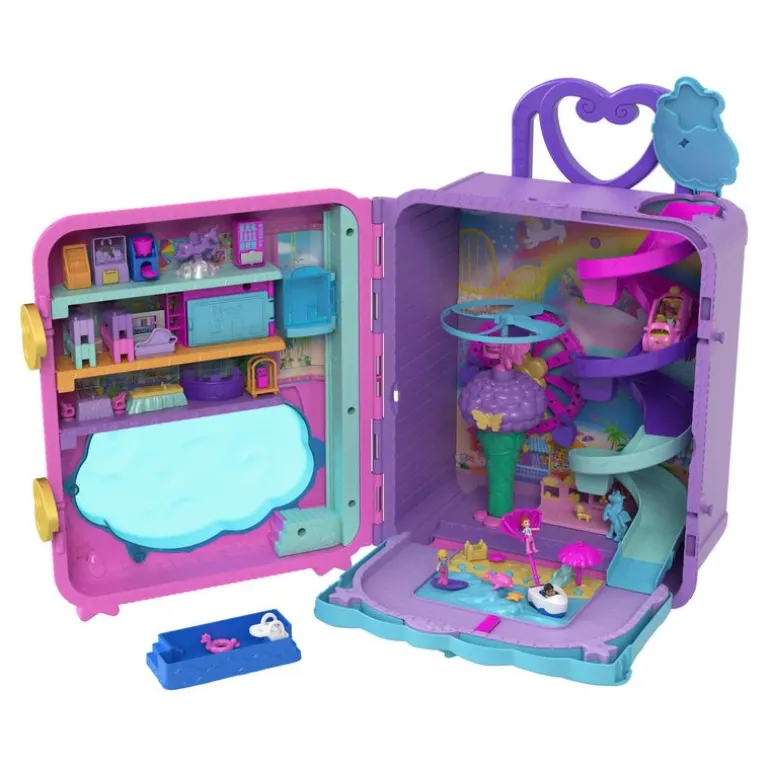 Polly Pocket Maleta con Resort con Alberca, Habitaciones, Helicóptero y más de 30 Accesorios