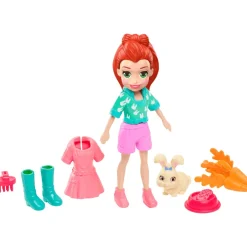 Polly Pocket Muñeca Lila y su Conejito con 6 Accesorios
