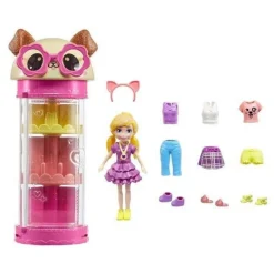 Polly Pocket Muñeca Tubo de Perrito con 3 Outfits