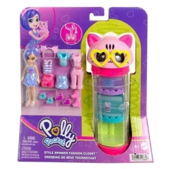 Polly Pocket Muñeca Tubo de Gatito con 3 Outfits