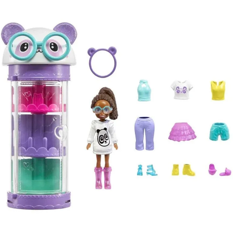 Polly Pocket Muñeca Tubo de Panda con 3 Outfits