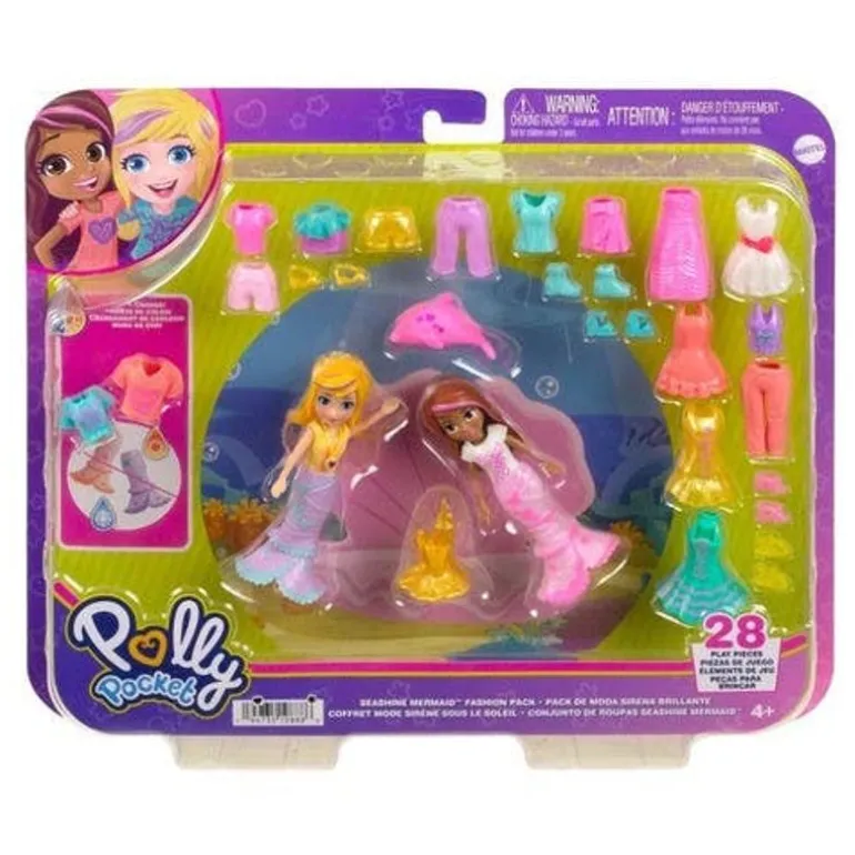 Polly Pocket Set de Juegos Moda de Sirena 2 Muñecas con más de 15 accesorios