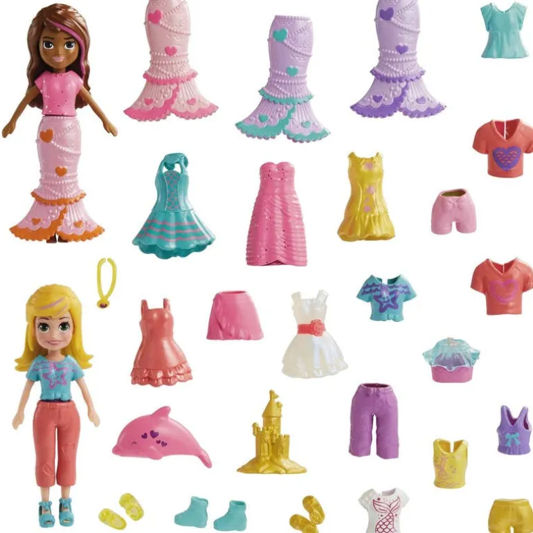 Polly Pocket Set de Juegos Moda de Sirena 2 Muñecas con más de 15 accesorios