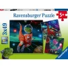 Rompecabezas Dino Space, 3 rompecabezas de 49 piezas.