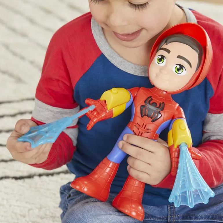 Spiderman Muñeco Spidey con Máscara Desplegable, con Traje Electrónico y Lanza Telarañas