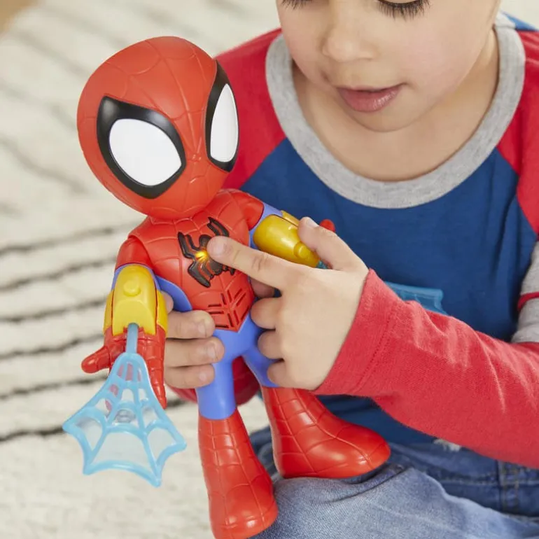 Spiderman Muñeco Spidey con Máscara Desplegable, con Traje Electrónico y Lanza Telarañas