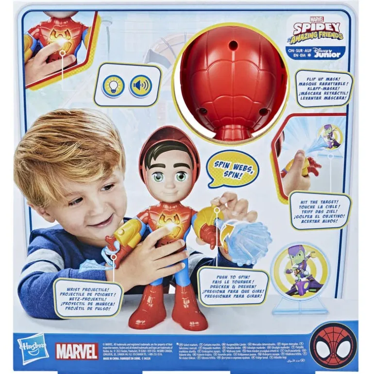 Spiderman Muñeco Spidey con Máscara Desplegable, con Traje Electrónico y Lanza Telarañas
