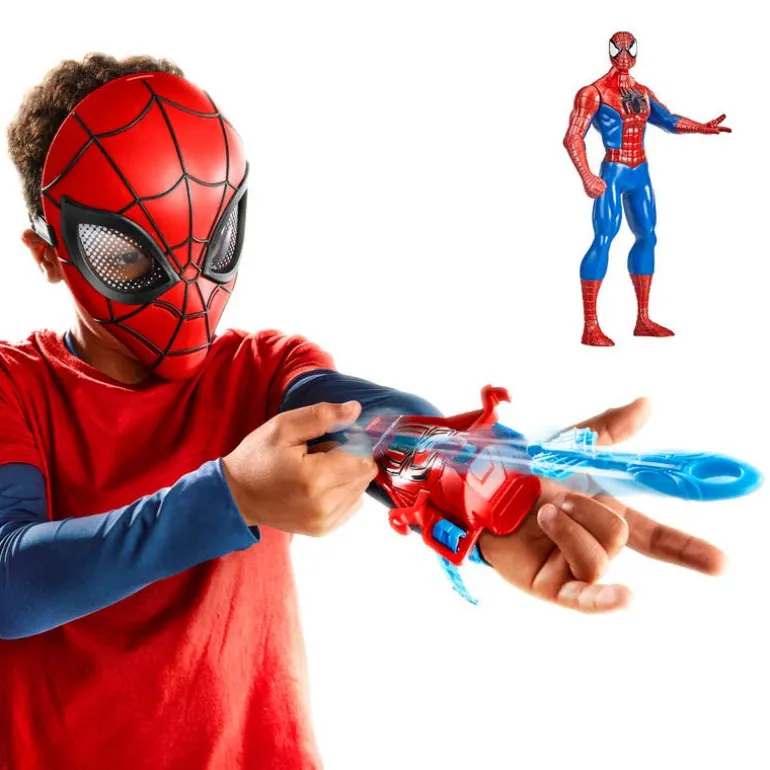 Spiderman Set de Juegos: Máscara de Spiderman para Niños, Lanzatelarañas y Figura de Acción